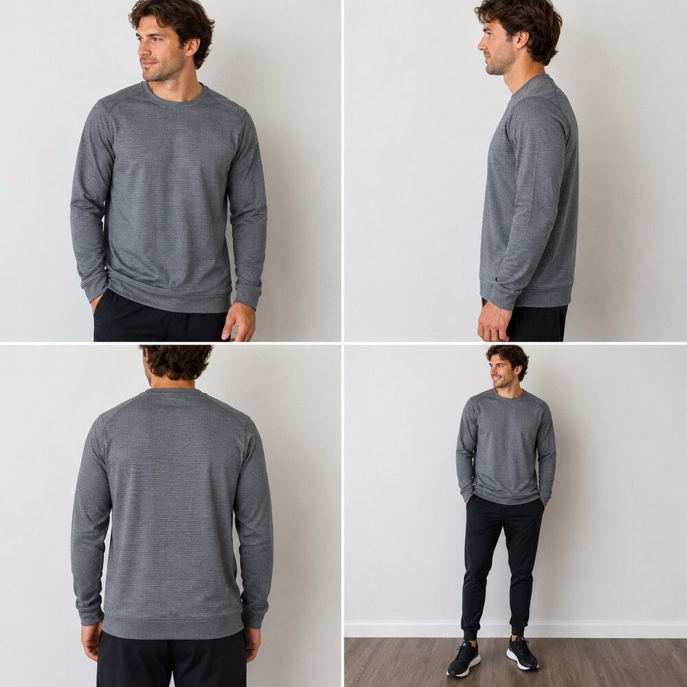 Gerry Mens Gray Performance Pullover Crew Neck Stretch Sweatshirt Lightweight